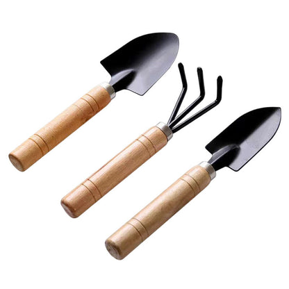 3-Piece Mini Garden Tool Set – Wooden Handle Trowel, Transplanter & Cultivator for Indoor Plants, Potted Succulents & Outdoor Gardening