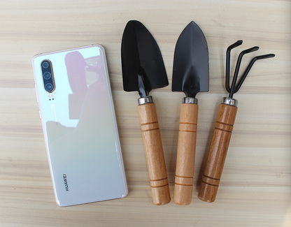 3-Piece Mini Garden Tool Set – Wooden Handle Trowel, Transplanter & Cultivator for Indoor Plants, Potted Succulents & Outdoor Gardening - Image 2