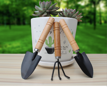 3-Piece Mini Garden Tool Set – Wooden Handle Trowel, Transplanter & Cultivator for Indoor Plants, Potted Succulents & Outdoor Gardening - Image 3