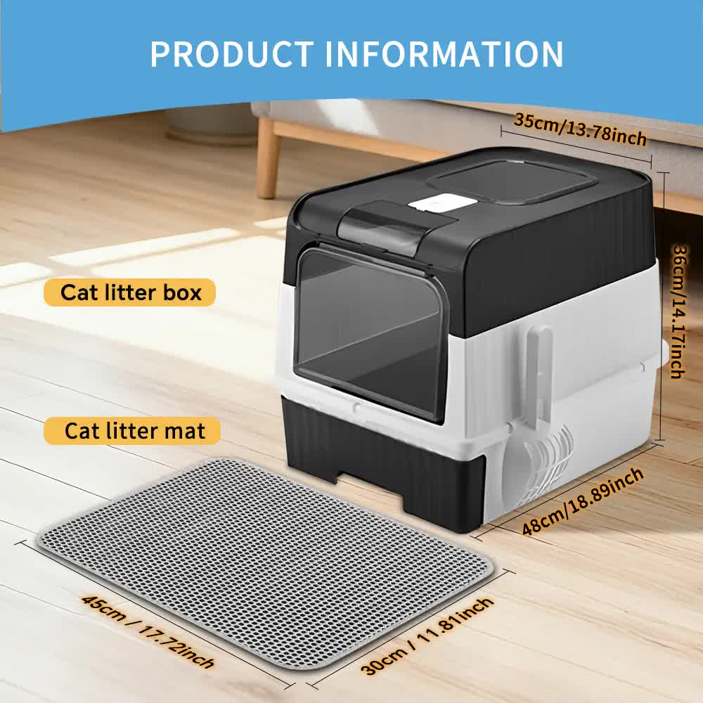 Huge Cat Litter Box Bundle with Free Litter Mat & Scoop,Drawer Type Enclosed Potty, Anti-Splashing Cat Toilet Cleaning Kit for Big Cats - Image 2