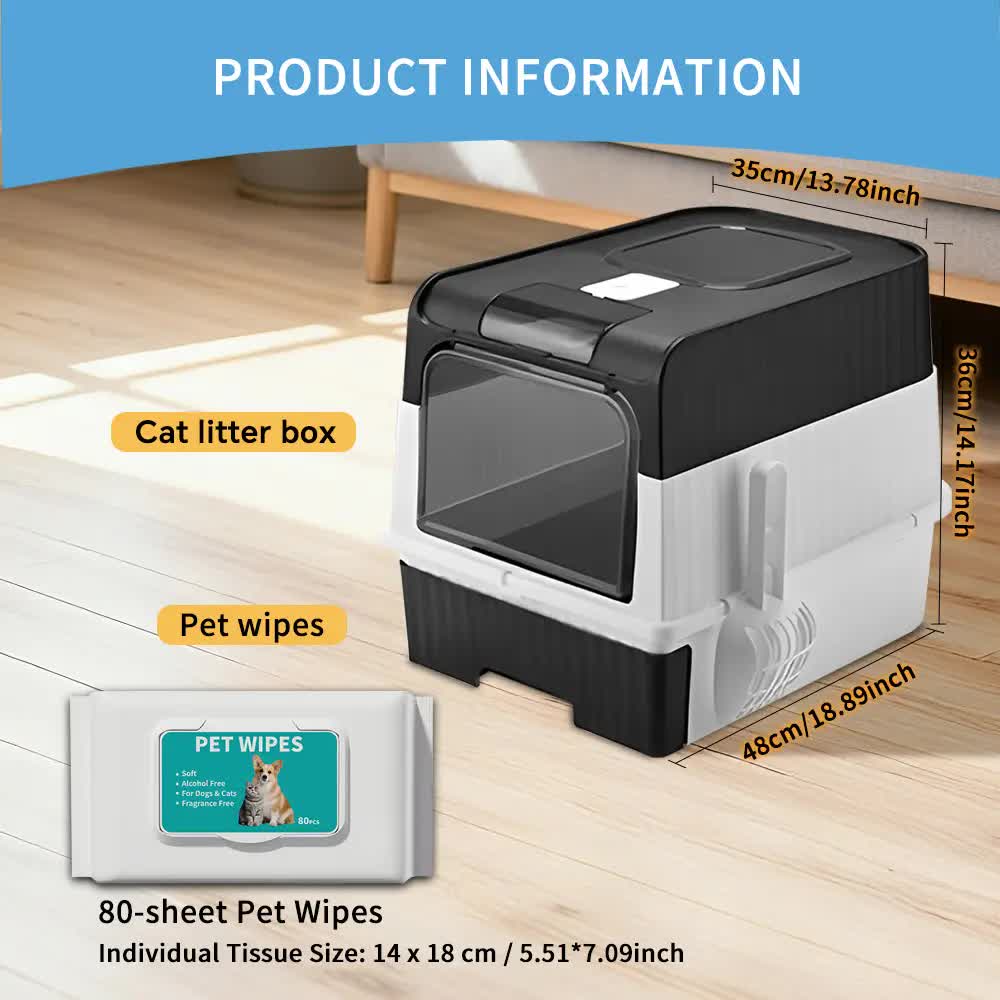 Huge Cat Litter Box Bundle with Free 80 Pet Wipes & Scoop, Drawer Type Enclosed Potty, Anti-Splashing Cat Toilet Kit for Big Cats - Image 2