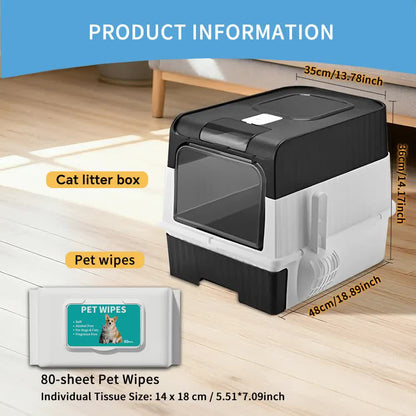 Huge Cat Litter Box Bundle with Free 80 Pet Wipes & Scoop, Drawer Type Enclosed Potty, Anti-Splashing Cat Toilet Kit for Big Cats - Image 2