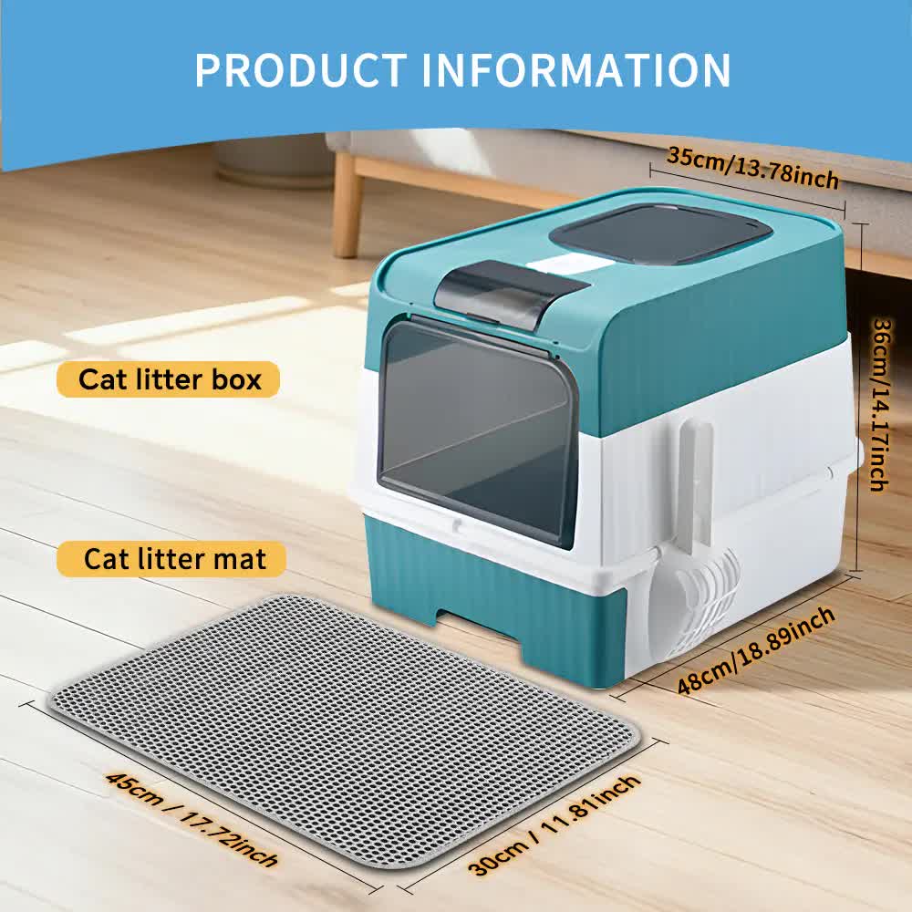 Huge Cat Litter Box Bundle with Free Litter Mat & Scoop,Drawer Type Enclosed Potty, Anti-Splashing Cat Toilet Cleaning Kit for Big Cats - Image 2