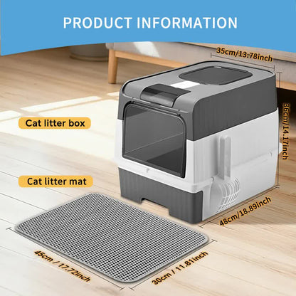 Huge Cat Litter Box Bundle with Free Litter Mat & Scoop,Drawer Type Enclosed Potty, Anti-Splashing Cat Toilet Cleaning Kit for Big Cats - Image 2