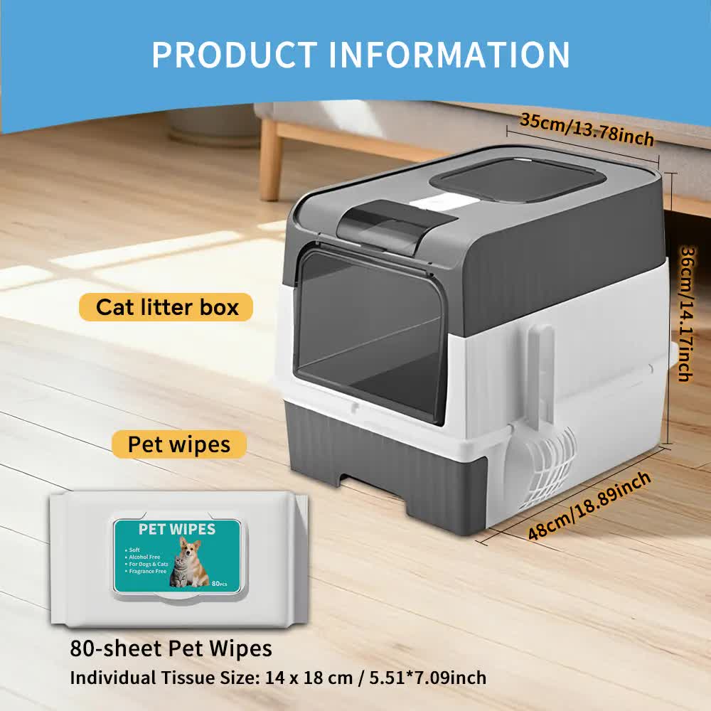 Huge Cat Litter Box Bundle with Free 80 Pet Wipes & Scoop, Drawer Type Enclosed Potty, Anti-Splashing Cat Toilet Kit for Big Cats - Image 2