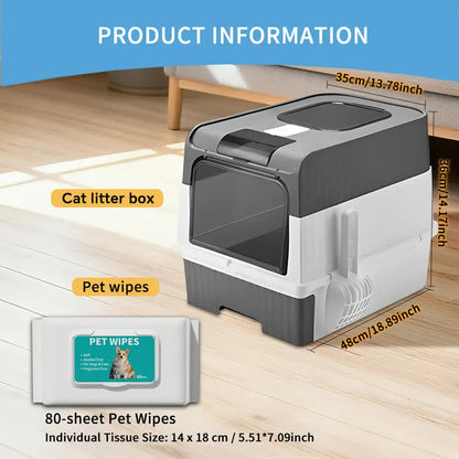 Huge Cat Litter Box Bundle with Free 80 Pet Wipes & Scoop, Drawer Type Enclosed Potty, Anti-Splashing Cat Toilet Kit for Big Cats - Image 2