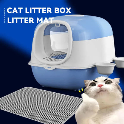Large Cat Litter Box Set with Free Litter Mat & Scoop, Enclosed Front Entry Anti-Splashing Anti-Tracking Cat Toilet, Deodorant Cat Potty for Big Cats