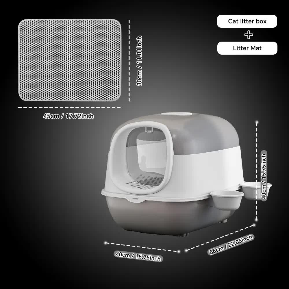 Large Cat Litter Box Set with Free Litter Mat & Scoop, Enclosed Front Entry Anti-Splashing Anti-Tracking Cat Toilet, Deodorant Cat Potty for Big Cats - Image 2
