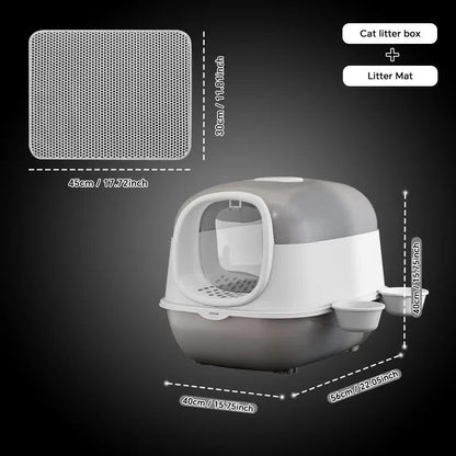 Large Cat Litter Box Set with Free Litter Mat & Scoop, Enclosed Front Entry Anti-Splashing Anti-Tracking Cat Toilet, Deodorant Cat Potty for Big Cats - Image 2