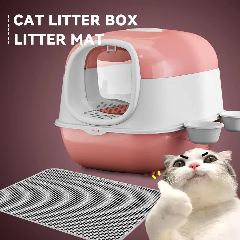 Large Cat Litter Box Set with Free Litter Mat & Scoop, Enclosed Front Entry Anti-Splashing Anti-Tracking Cat Toilet, Deodorant Cat Potty for Big Cats