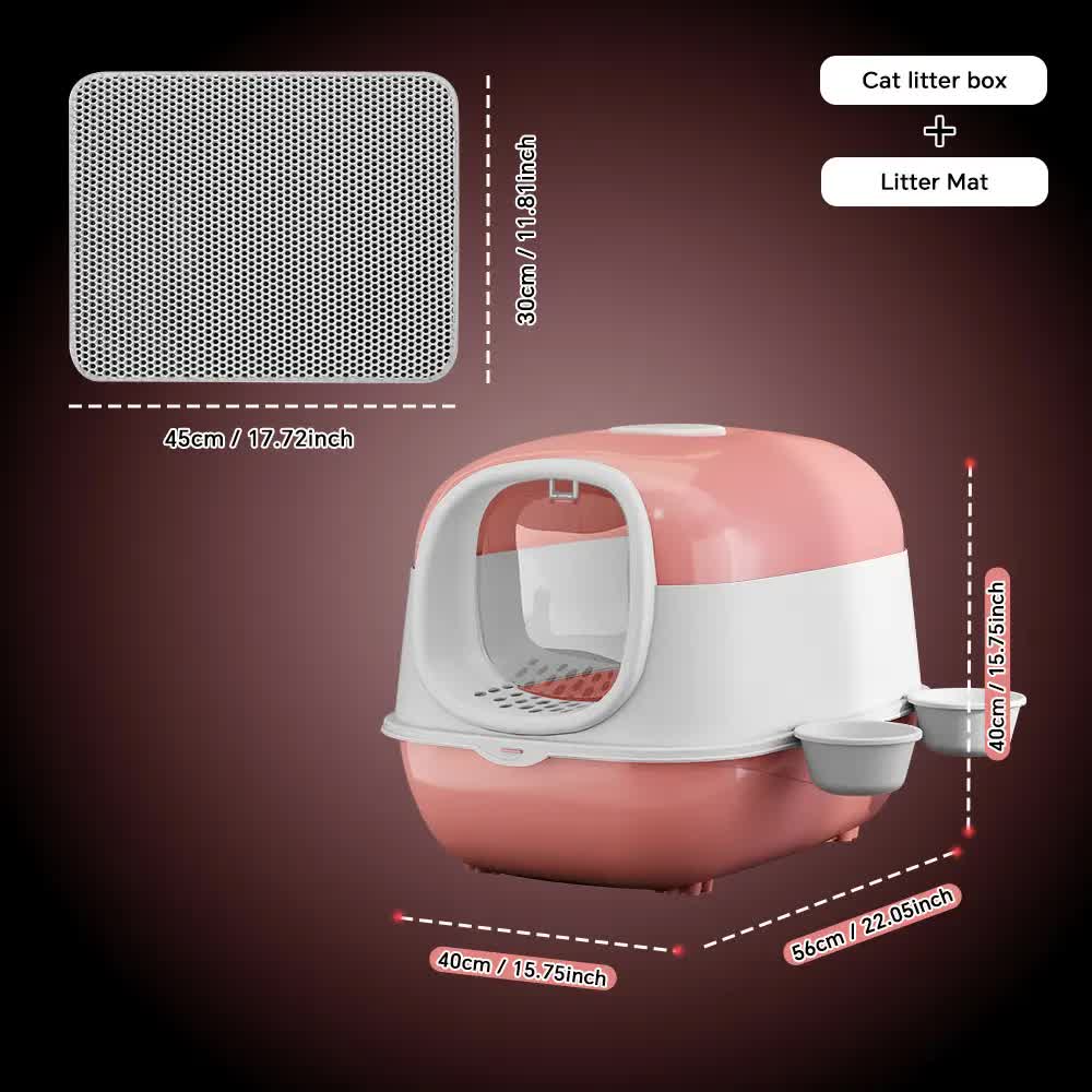 Large Cat Litter Box Set with Free Litter Mat & Scoop, Enclosed Front Entry Anti-Splashing Anti-Tracking Cat Toilet, Deodorant Cat Potty for Big Cats - Image 2