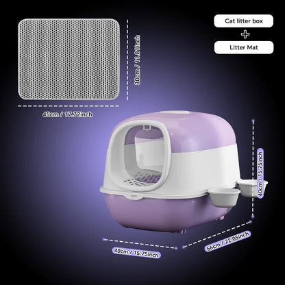 Large Cat Litter Box Set with Free Litter Mat & Scoop, Enclosed Front Entry Anti-Splashing Anti-Tracking Cat Toilet, Deodorant Cat Potty for Big Cats - Image 2