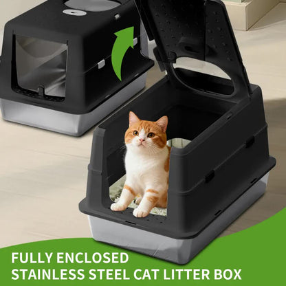 Extra Large Hooded Cat Litter Box，Top Entry Enclosed Potty with Deep Drawer, Anti-Splashing Cat Toilet Loo for Big Cats