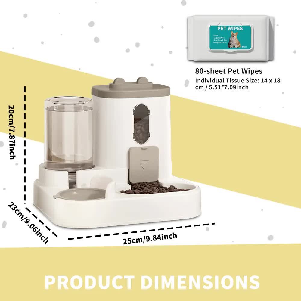 2-in-1 Automatic Pet Feeder Water Dispenser, Large Capacity Cat Dog Food Bowl with Auto Refill, Anti-clog Dry Wet Separation Pet Feeding Station + Free Pet Wipes - Image 2