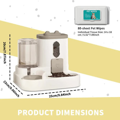 2-in-1 Automatic Pet Feeder Water Dispenser, Large Capacity Cat Dog Food Bowl with Auto Refill, Anti-clog Dry Wet Separation Pet Feeding Station + Free Pet Wipes - Image 2