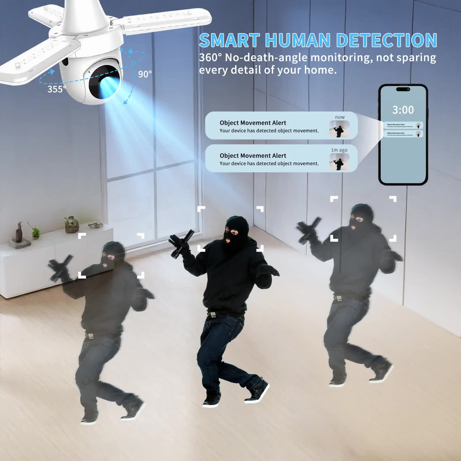 3MP dual lens security camera, suitable for home indoor and outdoor use, full-color high-definition night time, live alarm, 2-channel audio, supports 5G&2.4G WiFi, remote control through mobile app, ideal for home security and pet monitoring - Image 3