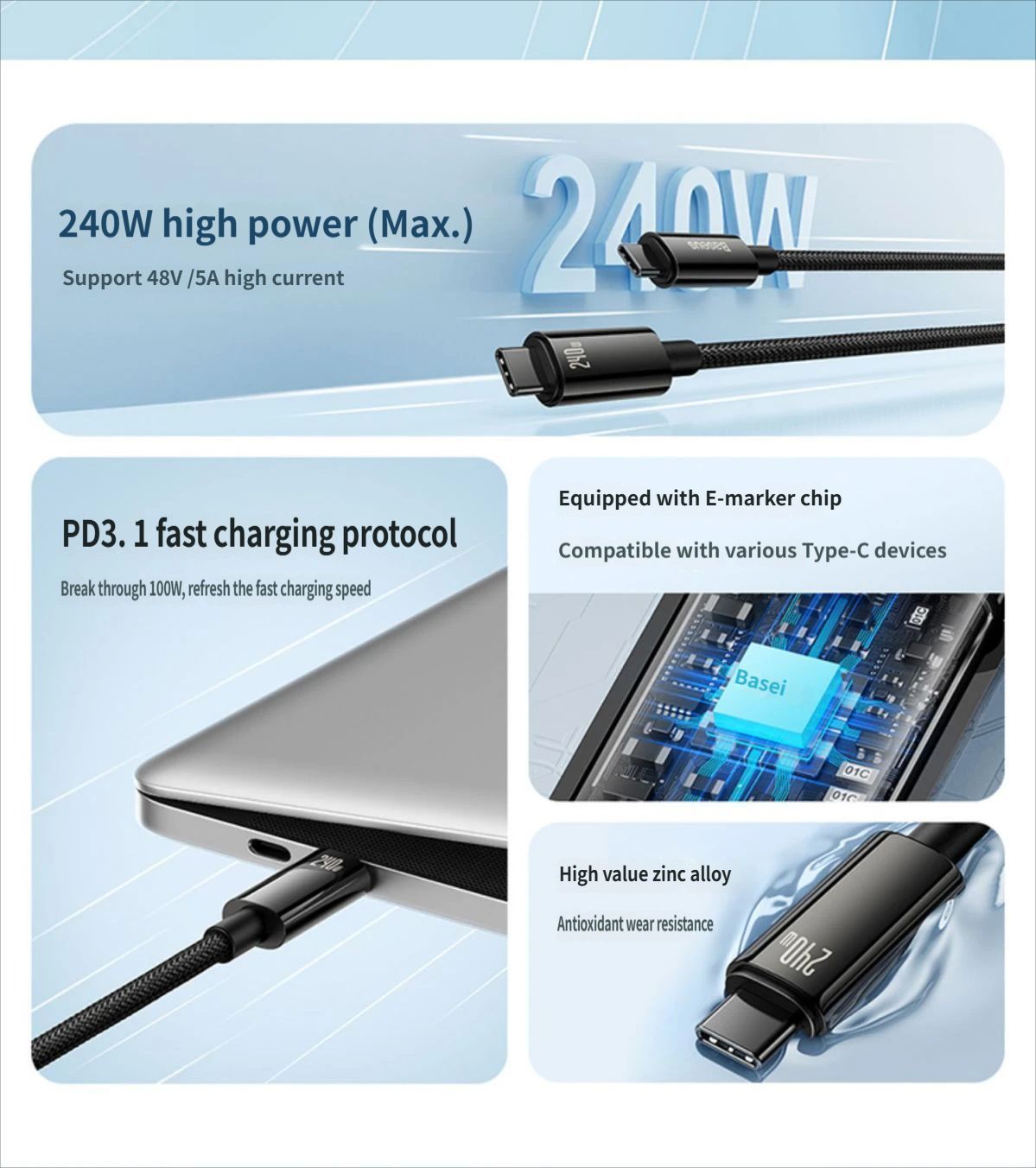 Data cable CtoC 240w 1m-Black - Image 3