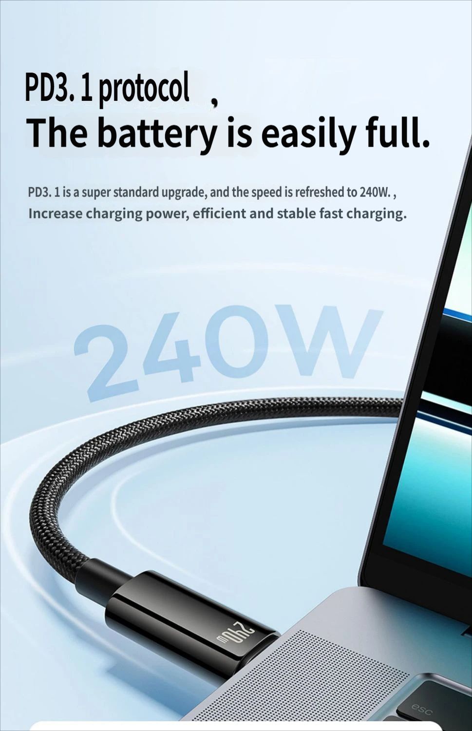 Data cable CtoC 240w 1m-Black - Image 4