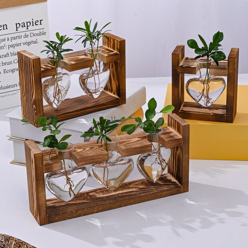 HydroponicSnap-OnWoodenStand-Heart-ShapedDoubleBottle - Image 2