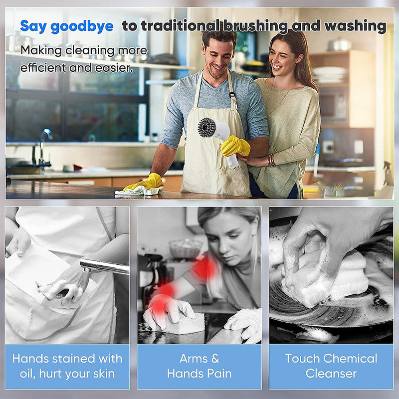 Cordless Electric cleaning brush spin scrubber with 4 replaceable heads for kitchen & bathroom - Image 2