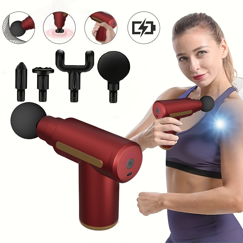 **Portable Deep Tissue Massager | 6-Speed & 4 Heads & 15-Min Timer｜Professional Muscle Recovery, Anytime Anywhere**(RED) - Image 2