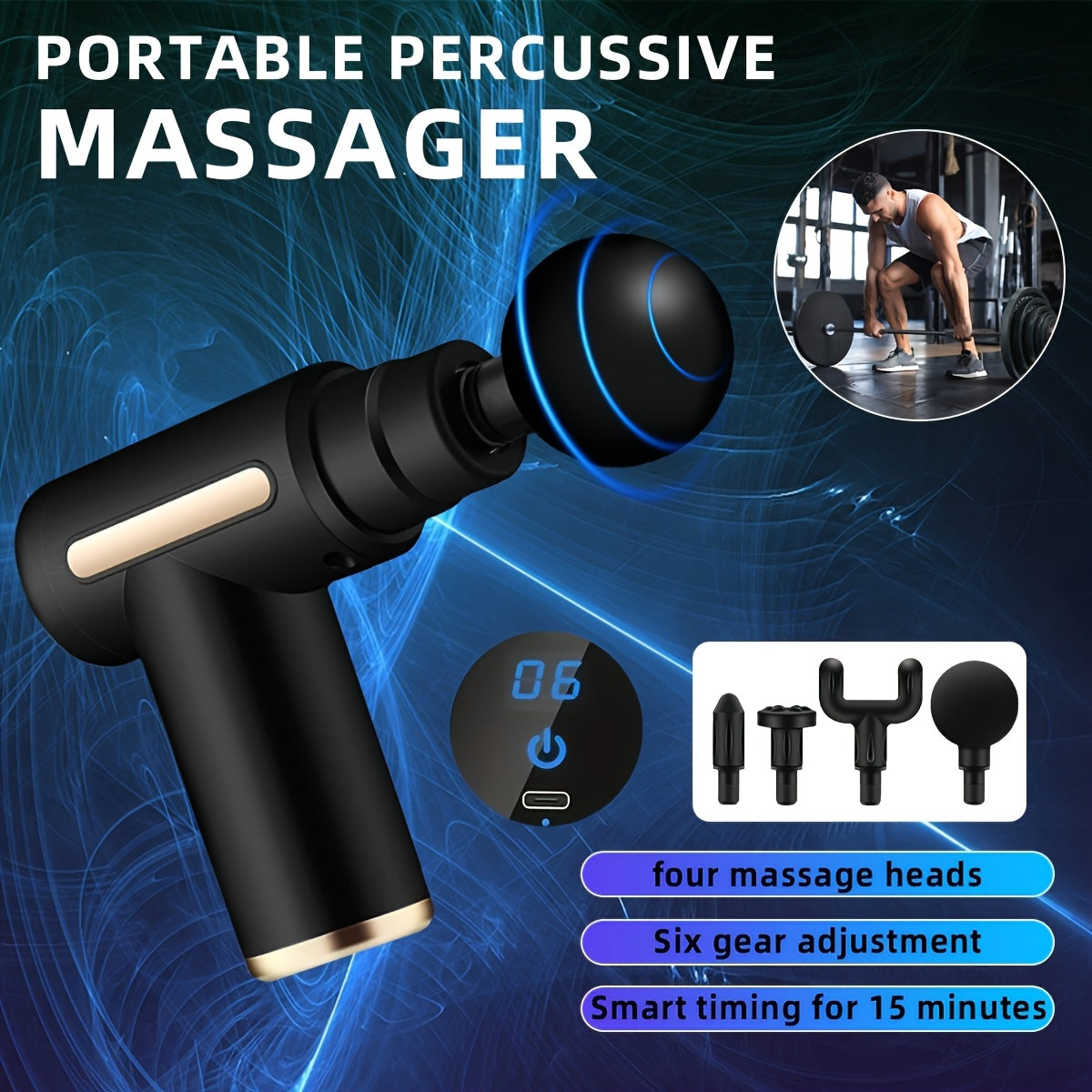 **Portable Deep Tissue Massager | 6-Speed & 4 Heads & 15-Min Timer｜Professional Muscle Recovery, Anytime Anywhere**(RED) - Image 4
