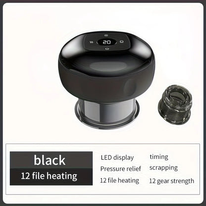 Smart Cupping Massager: Wireless & Portable/One-Button Pressure Release/12-Level Red Light Heat Therapy, Detachable & Easy to Clean, Full-Body Applicable for Circulation Boost, Revitalize Your Body and Mind at Home or On the Go,black