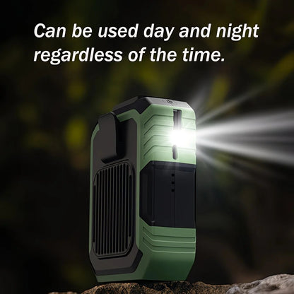 Wall-mounted USB rechargeable dual-purpose fan, integrating rapid cooling, dehumidification, and lighting functions. Features three-speed wind adjustment, can be worn on the waist via a hanging strap, with quiet operation, GREEN - Image 2