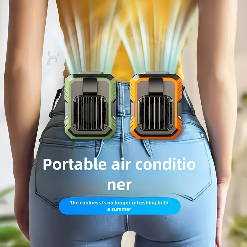 Wall-mounted USB rechargeable dual-purpose fan, integrating rapid cooling, dehumidification, and lighting functions. Features three-speed wind adjustment, can be worn on the waist via a hanging strap,Orange - Image 2