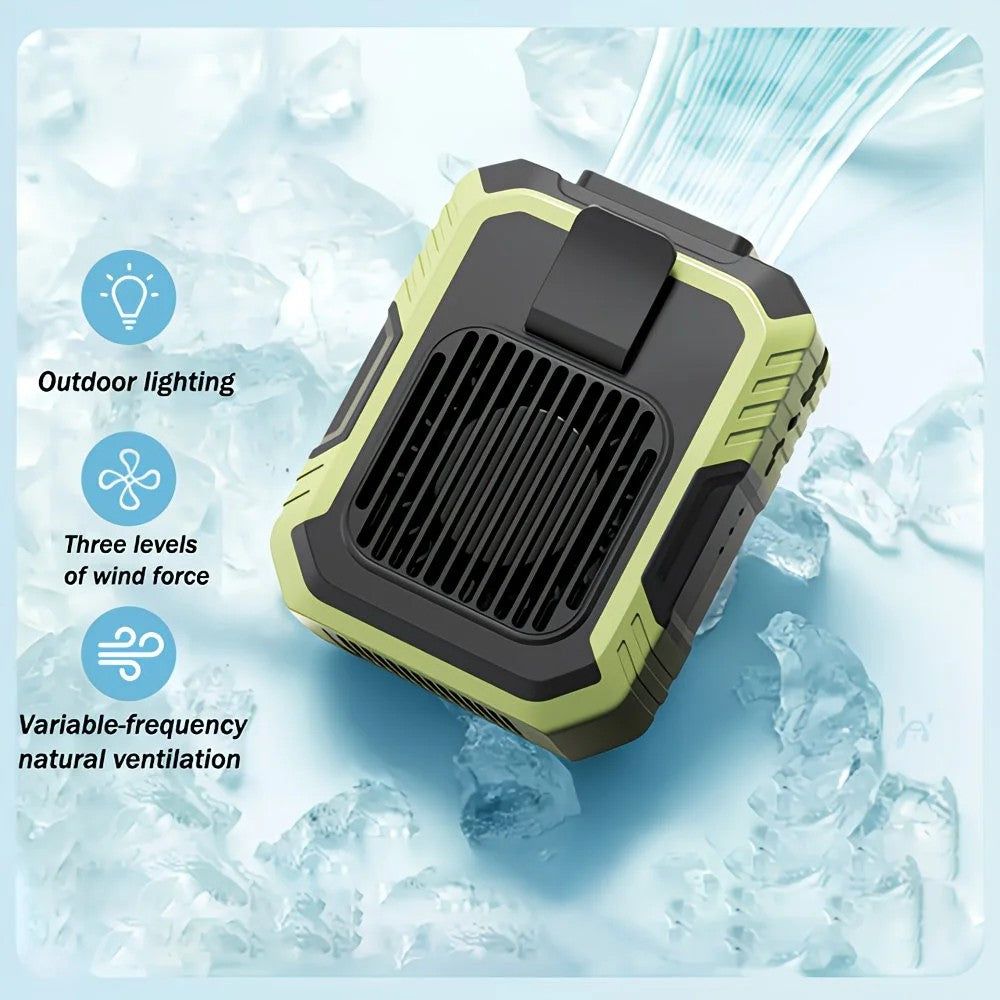 Wall-mounted USB rechargeable dual-purpose fan, integrating rapid cooling, dehumidification, and lighting functions. Features three-speed wind adjustment, can be worn on the waist via a hanging strap,Orange - Image 6