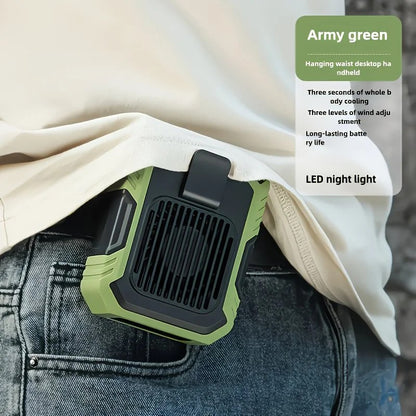 Wall-mounted USB rechargeable dual-purpose fan, integrating rapid cooling, dehumidification, and lighting functions. Features three-speed wind adjustment, can be worn on the waist via a hanging strap,Orange - Image 7