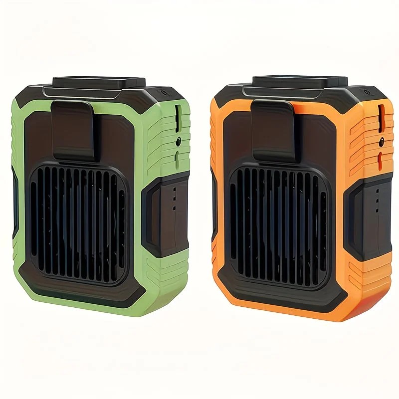 Wall-mounted USB rechargeable dual-purpose fan, integrating rapid cooling, dehumidification, and lighting functions. Features three-speed wind adjustment, can be worn on the waist via a hanging strap,Orange - Image 9