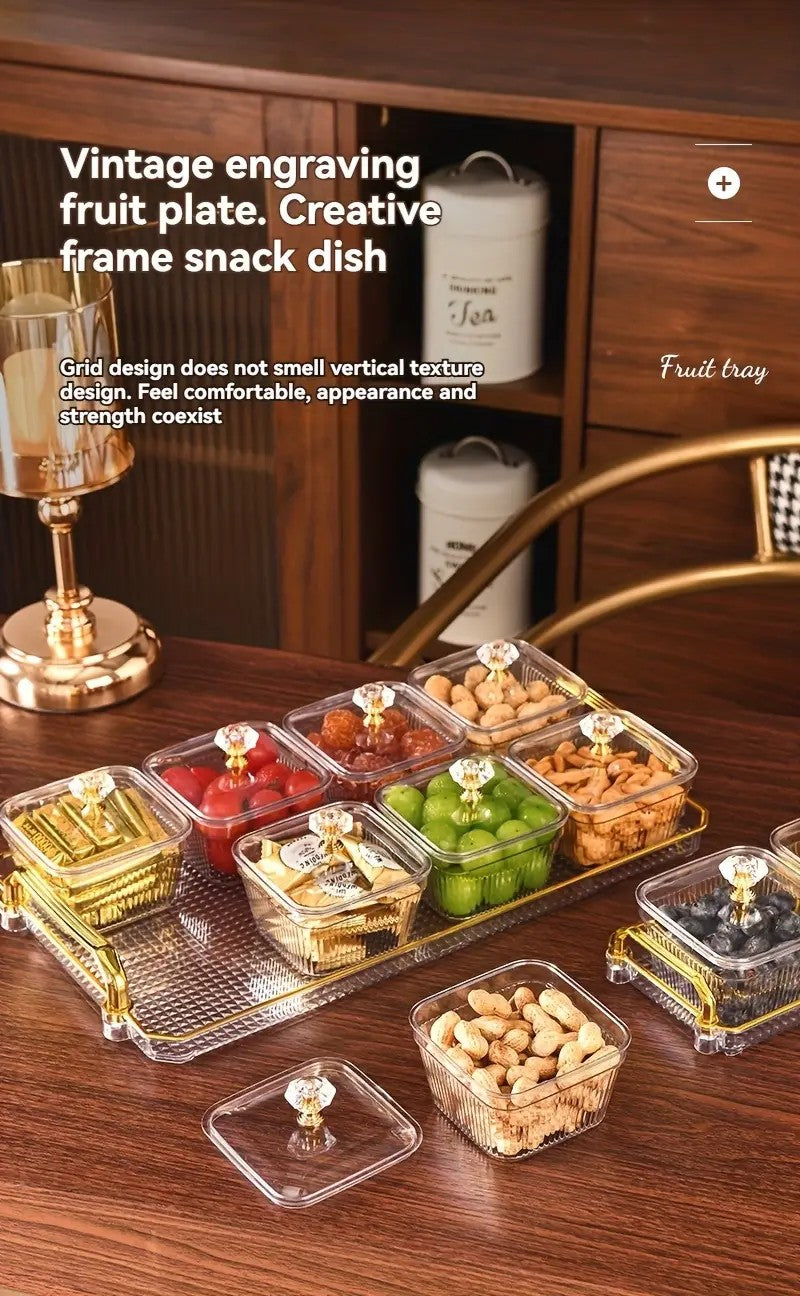 1-Piece 8-Compartment Snack Tray, BPA-Free Plastic Food-Grade Snack Organizer, Perfect for Nuts, Fruits, Candies, Potato Chips - Elegant Gold Decor for Home Entertainment, Party Snack Table Decoration, Party Snack Storage Box | Gold-Plated Tray - Image 3