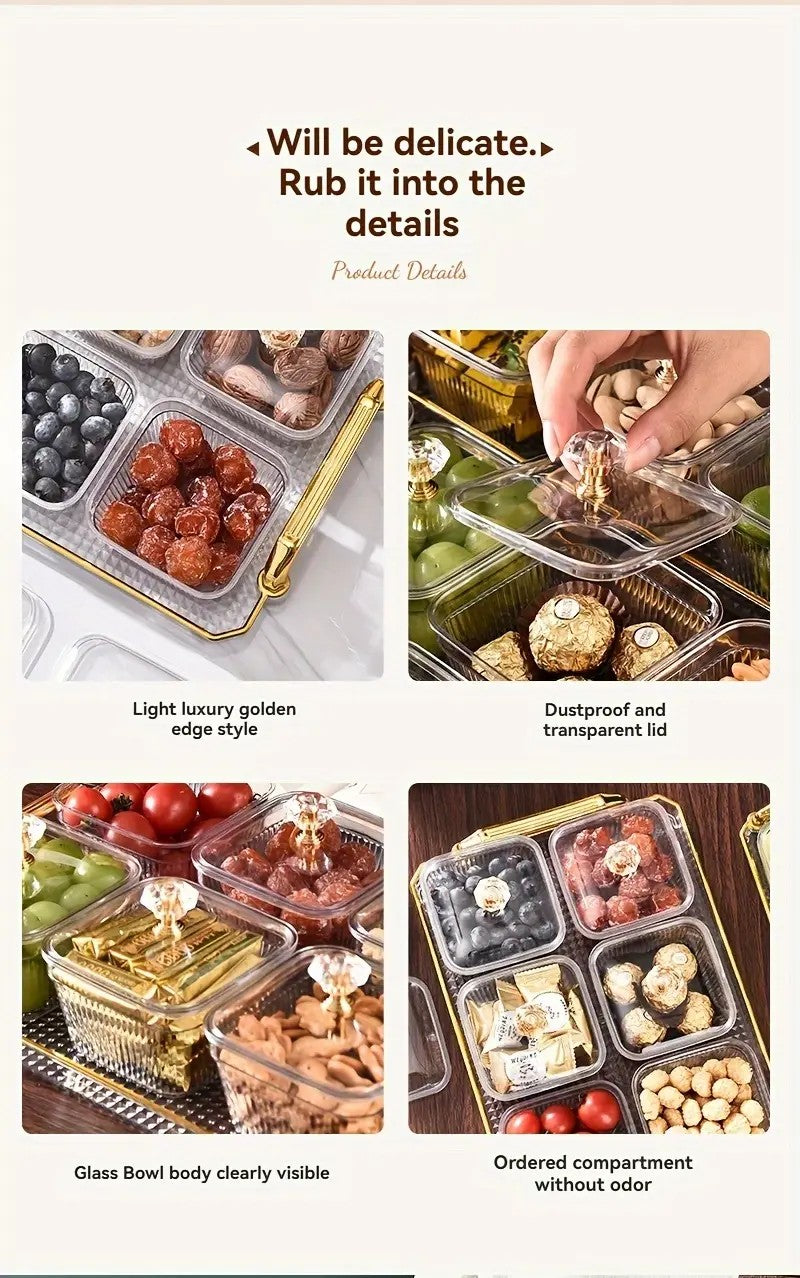 1-Piece 8-Compartment Snack Tray, BPA-Free Plastic Food-Grade Snack Organizer, Perfect for Nuts, Fruits, Candies, Potato Chips - Elegant Gold Decor for Home Entertainment, Party Snack Table Decoration, Party Snack Storage Box | Gold-Plated Tray - Image 5