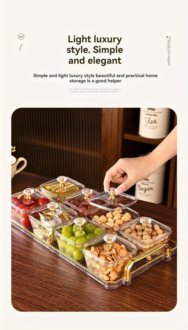1-Piece 8-Compartment Snack Tray, BPA-Free Plastic Food-Grade Snack Organizer, Perfect for Nuts, Fruits, Candies, Potato Chips - Elegant Gold Decor for Home Entertainment, Party Snack Table Decoration, Party Snack Storage Box | Gold-Plated Tray - Image 7