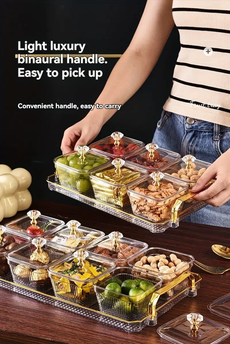 1-Piece 8-Compartment Snack Tray, BPA-Free Plastic Food-Grade Snack Organizer, Perfect for Nuts, Fruits, Candies, Potato Chips - Elegant Gold Decor for Home Entertainment, Party Snack Table Decoration, Party Snack Storage Box | Gold-Plated Tray - Image 8