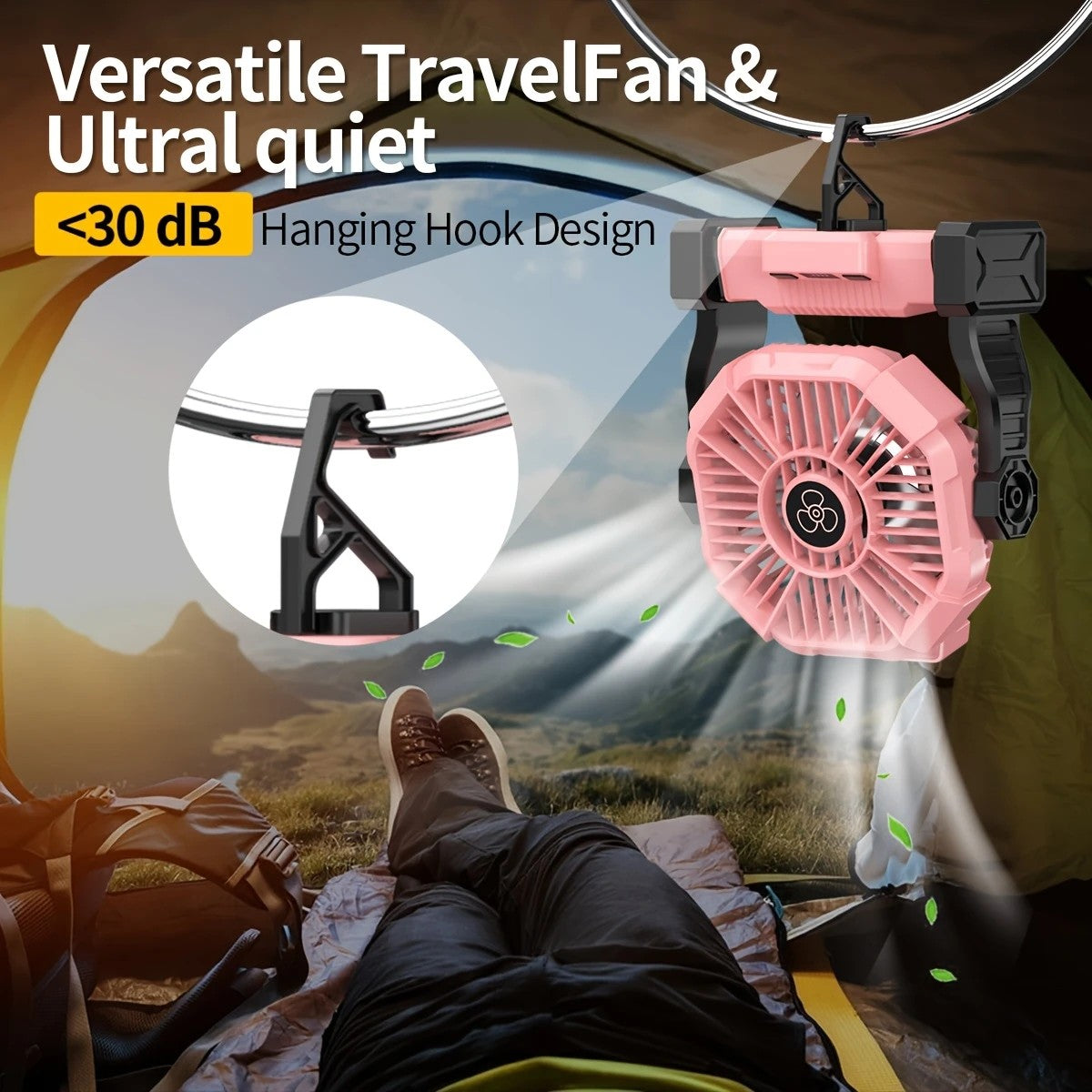 2-in-1 Portable Fan & Light, Quiet & Cool for Outdoor Use  black - Image 4