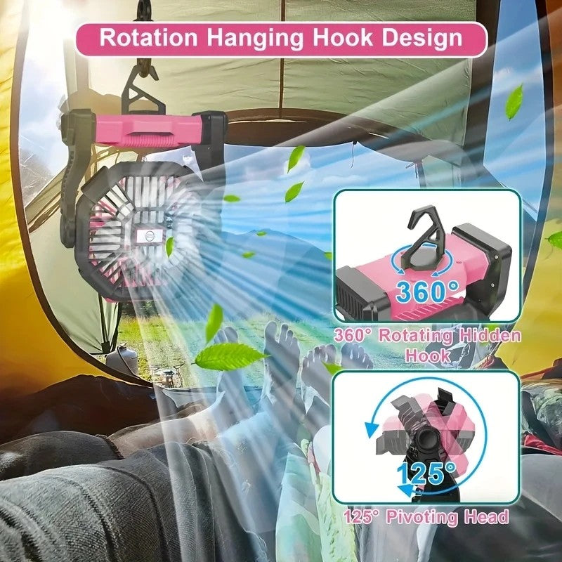PINK 2-in-1 Portable Fan & Light, Quiet & Cool for Outdoor Use - Image 8
