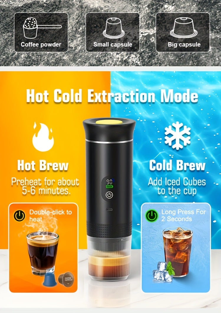 Portable 20Bar High - Pressure Extraction Coffee Machine, 80ml Stainless Steel Water Tank + Foldable Stand, Low - Battery Alert & Real - Time Temperature Control, Enjoy Barista - Quality Coffee on the Go, at Office or While Driving,White - Image 7