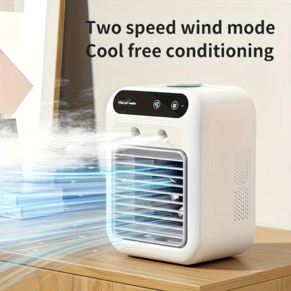 USB rechargeable mini air conditioning fan, supports USB/wireless charging. Features 3-speed wind, cooling, and humidification levels. Powered by a lithium battery, lightweight and compact, ideal for desktop cooling in both office and home settings. - Image 8