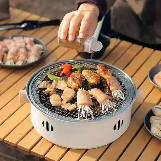 Portable mini tabletop barbecue grill, made of stainless steel, includes a grill mesh, designed for home use, and functions as a detachable charcoal grill. - Image 2