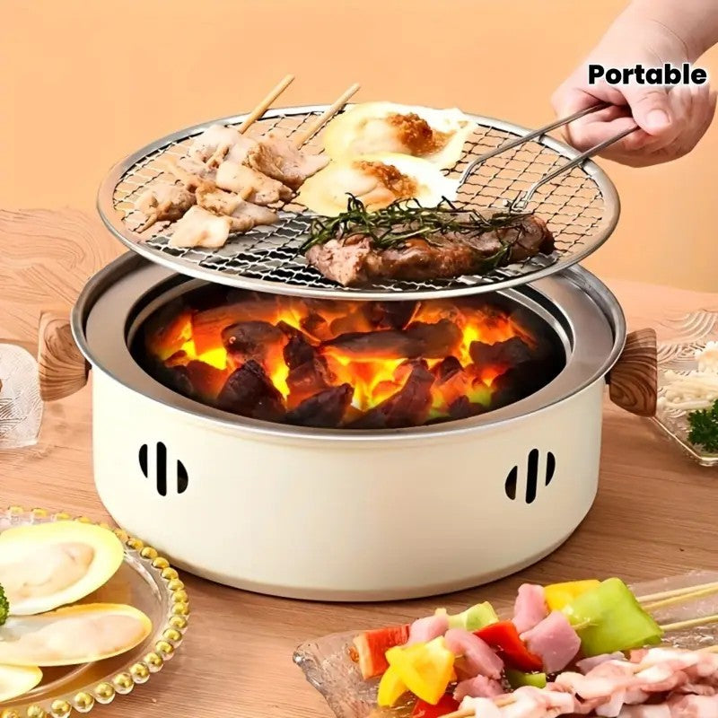 Portable mini tabletop barbecue grill, made of stainless steel, includes a grill mesh, designed for home use, and functions as a detachable charcoal grill. - Image 5