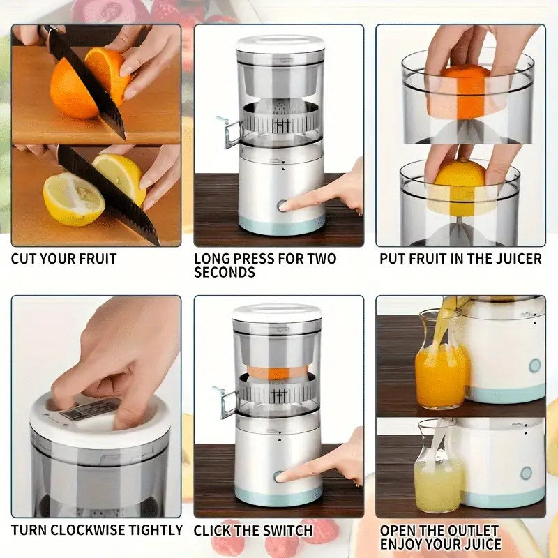 New portable USB juicer, powered by a rechargeable lithium battery, extracts juice from oranges, lemons, watermelons, grapes, and other juicy fruits with the press of a button, efficiently separating pulp residue—a versatile kitchen and travel helper. - Image 6