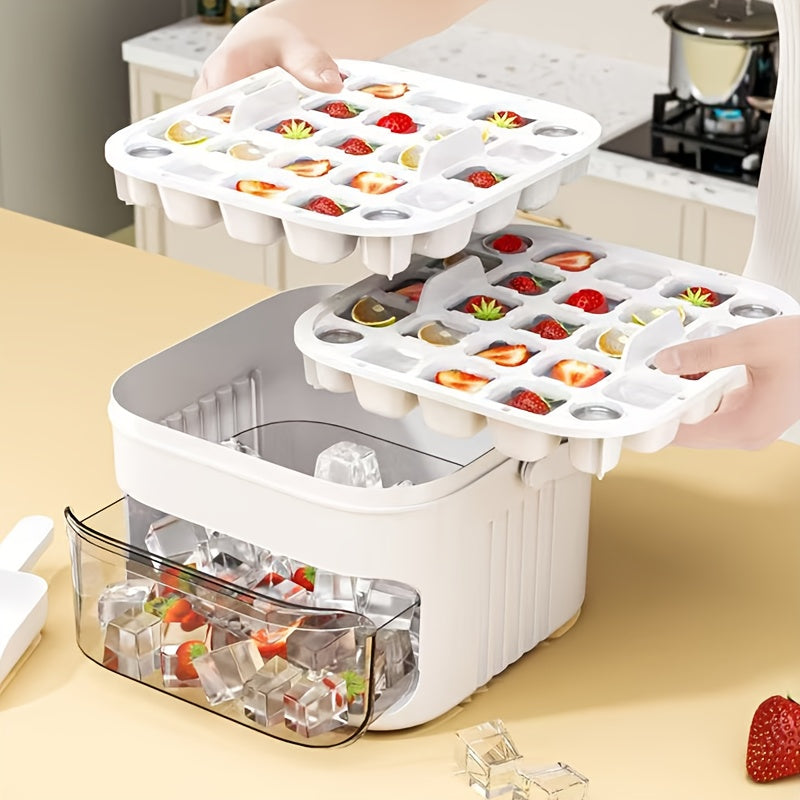 1PC Refrigerator Ice Cube Mold, Manual Press Two-Layer Design, Large Capacity Food-Grade PP Material, Suitable for Refrigerator Ice Making – Essential Kitchen Tool, 50-Cavity Ice Tray with Container, Practical Household Drink Ice Organizer.WHITE - Image 2