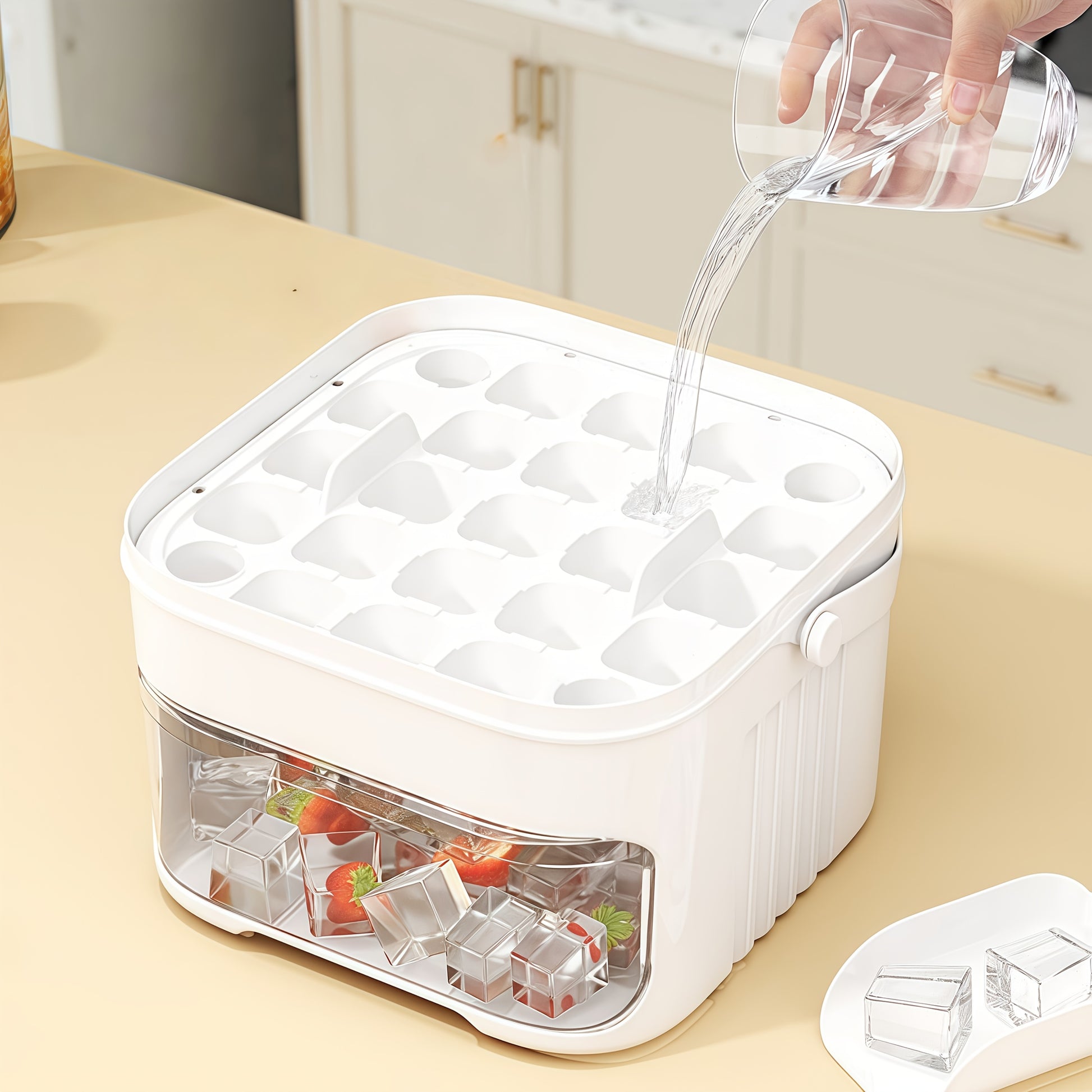 1PC Refrigerator Ice Cube Mold, Manual Press Two-Layer Design, Large Capacity Food-Grade PP Material, Suitable for Refrigerator Ice Making – Essential Kitchen Tool, 50-Cavity Ice Tray with Container, Practical Household Drink Ice Organizer.WHITE - Image 4