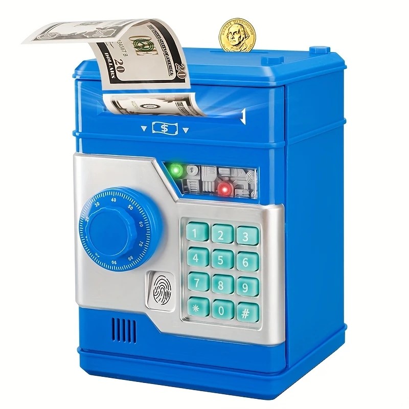 Children's Password Piggy Bank, Dual Lock,BLUE  Automatic Bill Intake, Develops Savings Habit, Multiple Colors Available, Battery Not Included - Image 2