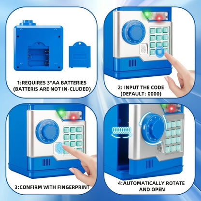 Children's Password Piggy Bank, Dual Lock,BLUE  Automatic Bill Intake, Develops Savings Habit, Multiple Colors Available, Battery Not Included - Image 4