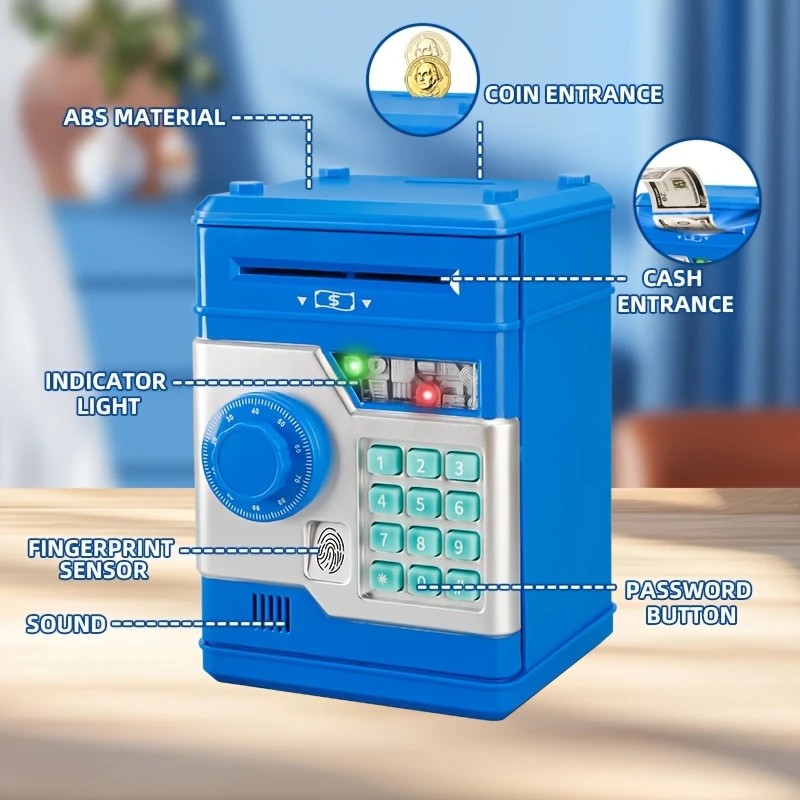 Children's Password Piggy Bank, Dual Lock,BLUE  Automatic Bill Intake, Develops Savings Habit, Multiple Colors Available, Battery Not Included - Image 5