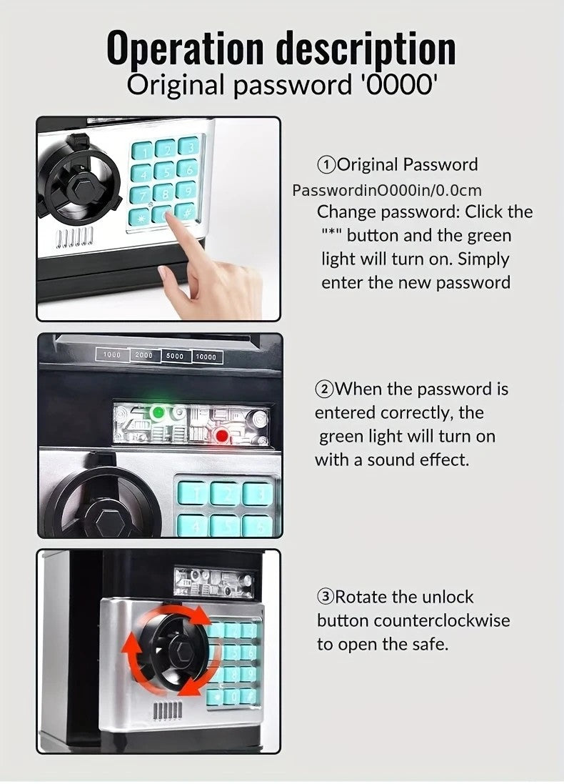 BLACK Children's Password Piggy Bank, Stores Coins & Paper Money, Auto Roll-Up, Sound & Light Interaction, Fosters Good Savings Habits. Battery Not Included - Image 4
