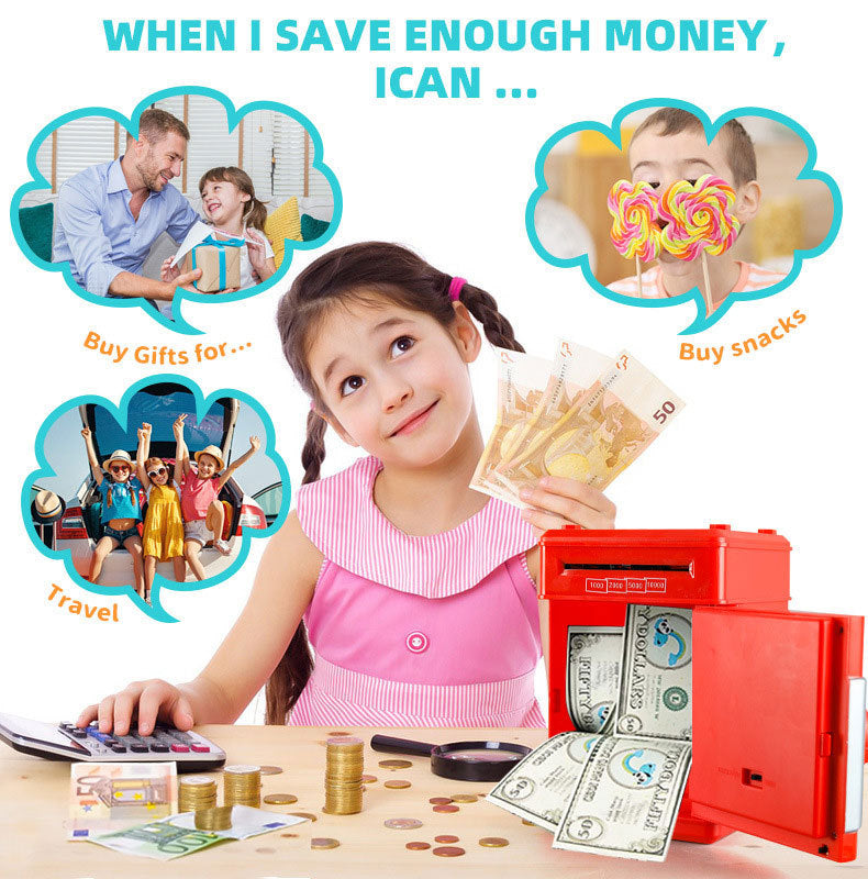 BLACK Children's Password Piggy Bank, Stores Coins & Paper Money, Auto Roll-Up, Sound & Light Interaction, Fosters Good Savings Habits. Battery Not Included - Image 6
